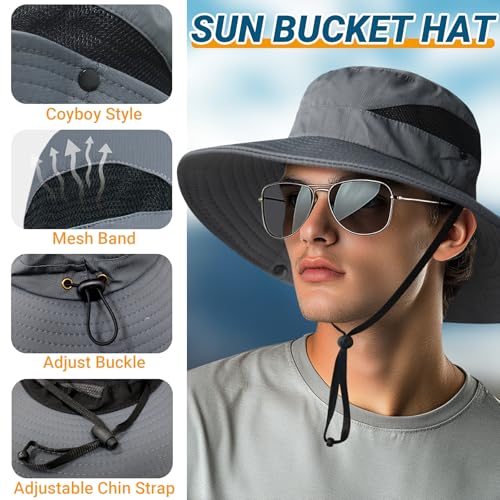 Wide Brim Sun Hat - UPF 50+ UV Protection for Men & Women - Dark Gray with Mesh