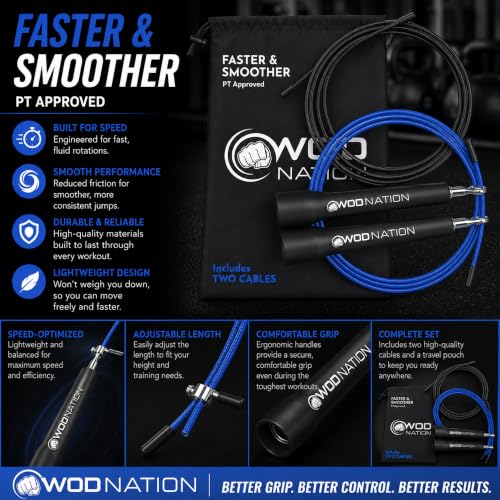 Adjustable Speed Jump Rope - Durable Fitness Skipping Rope for Men, Women & Children - Black