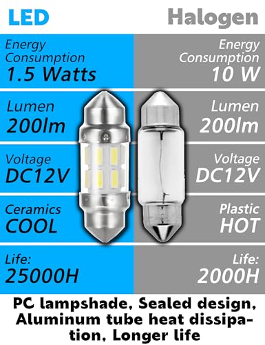31mm Marine Led Festoon Bulb White, Boat Navigation Light DC12-24V