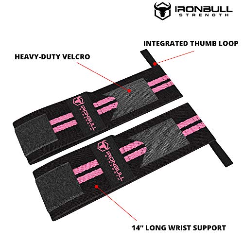 Women's Wrist Wraps with Thumb Loops - 12" Compression Support - Black/Pink
