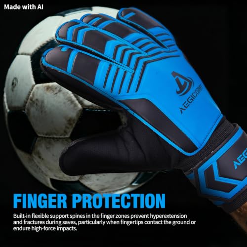 Aegicormy Goalkeeper Gloves Blue 6 with Finger Protection, Extra Grip, Unisex Youth & Adults