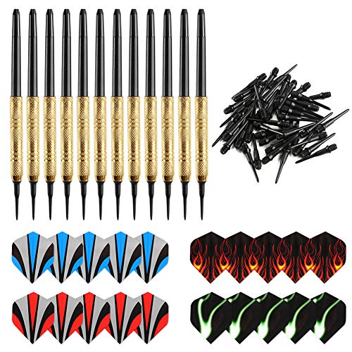 Soft Tip Darts Set - 12 Pcs Plastic Tip Darts with 36 Replacement Tips - Red, Blue, Green