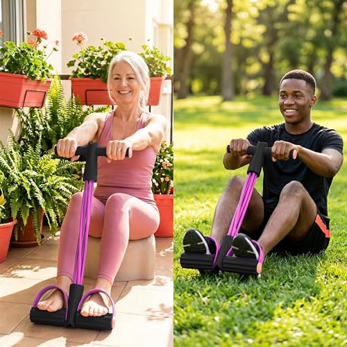 Pedal Resistance Bands with Handles - Durable 6-Tubes, Pink