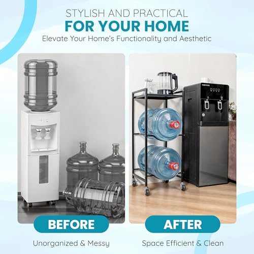 5 Gallon Water Jug Holder Stand with Wheels ? Heavy Duty 5 Gallon Jug Holder & Water Jug Rack, Space Saving Water Jug Stand and Bottle Organizer for Home & Office, Sturdy Stainless Steel Tabletop