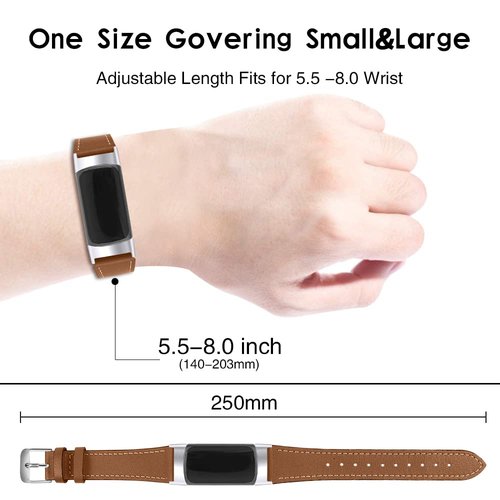 Compatible with Fitbit Charge 6/Charge 5 Bands for Women Men, Genuine Leather Adjustable Sports Strap Replacement Wristband for Charge 6/Charge 5 Tracker Small Large, women men (Brown)