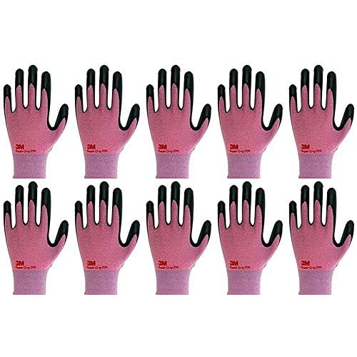 3M Nitrile Foam Coated Work Gloves for Woman - Safety Nylon Gloves - Breathable Thin Grip Machine Washable 10 Pairs (Small)
