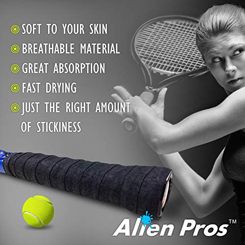 Tennis Racket Grip Tape - Precut Light Tac Feel - 6-Pack Black
