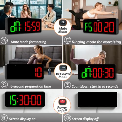 Large LED Gym Clock Timer with Remote Control - Green