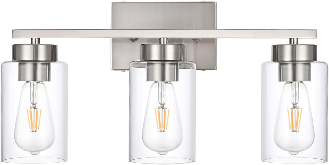 Modern 3-Light Bathroom Vanity Light in Brushed Gold with Clear Glass Shades