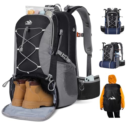 NUBILY 50L Waterproof Hiking Backpack - Black Lightweight Daypack for Men & Women