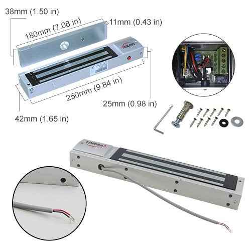 Visionis FPC-5192 600lbs Indoor Electromagnetic Lock with 600 lbs L and Z Bracket for Inswinging Door Access Control Maglock