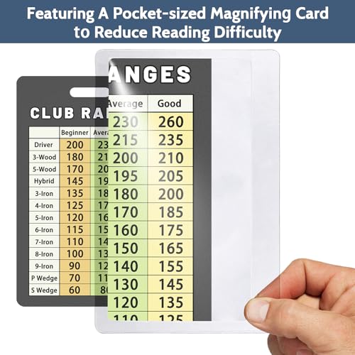 Golf Club Range Chart Card with Lanyard & Magnifier - Easy Carry