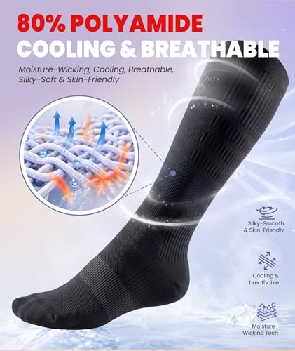 Compression Socks for Men & Women, 20-30 mmHg Knee High, 2 Pairs