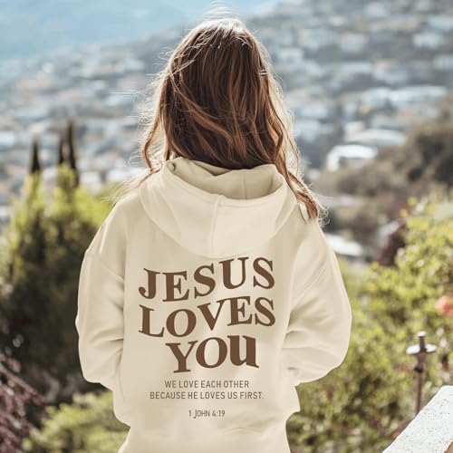 Jesus Loves You Hoodie - Apricot, 5-6 Years - Christian Sweatshirt