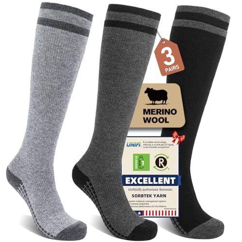 Sonoran Merino Wool Compression Socks for Women & Men – 3 Pairs, Black & Taupe Grey