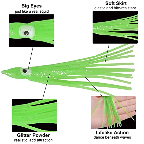 2.75-Inch Squid Skirts Fishing Lures - 25-Pack Green Octopus Trolling Bait