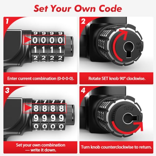 Seway Bike Cable Lock 4ft with Resettable Combination & Mount - Heavy Duty Steel