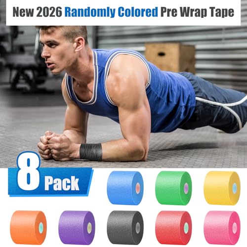 8-Pack Pre Wrap Athletic Tape - Latex-Free Foam Sports Wrap - Random Colors