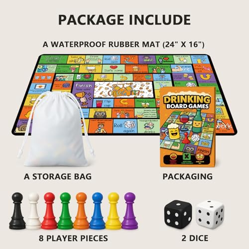 Funny Drinking Game for Adults – 21+ Party Board Game with Rubber Mat