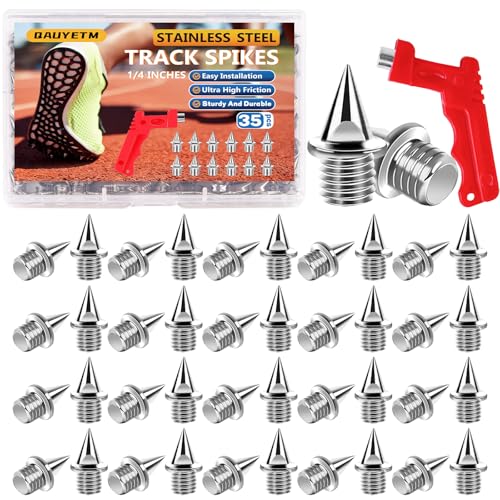 1/4 Inch Stainless Steel Track Spikes with Wrench - 35 Piece Silver Set