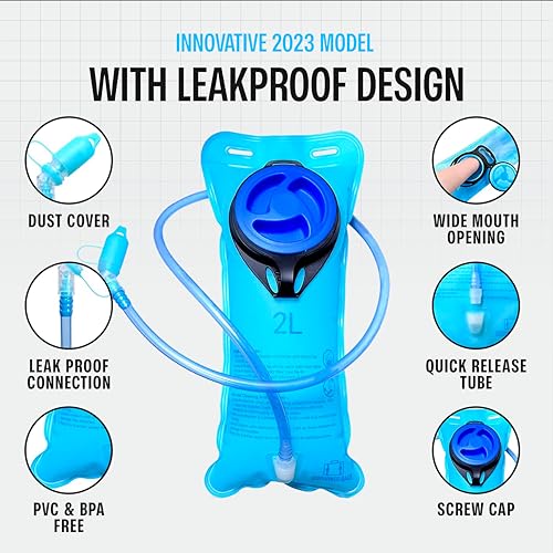 Hydration Backpack with 2L Bladder - Black Solid - Lightweight Water Pack for Festivals, Hiking, Running, Biking