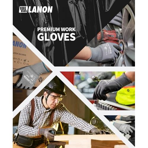 LANON 18 Pairs Safety Work Gloves, Mechanic Working Gloves for Men,Breathable PU Coated, Seamless Knit,Double Wash, Grey, Large