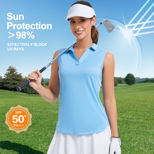 Women's Sleeveless Golf Polo Shirt - Light Blue, Large