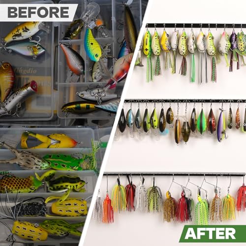 VEYWANE 4-Pack Fishing Lure Wall Mount Racks, 15" Metal Bait Organizer & Rig Holder