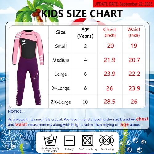 NATYFLY Pink Kids Wetsuit 2.5mm Neoprene Full Suit for Girls & Boys