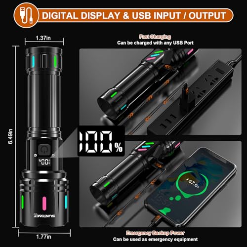 Flashlights LED High Lumens Rechargeable, 2000 Lumens XHM90.2 Super Bright Flashlight, Flash Light Battery Powered, Powerful Handheld Flashlight with Holster for Home Emergency Hiking Gift