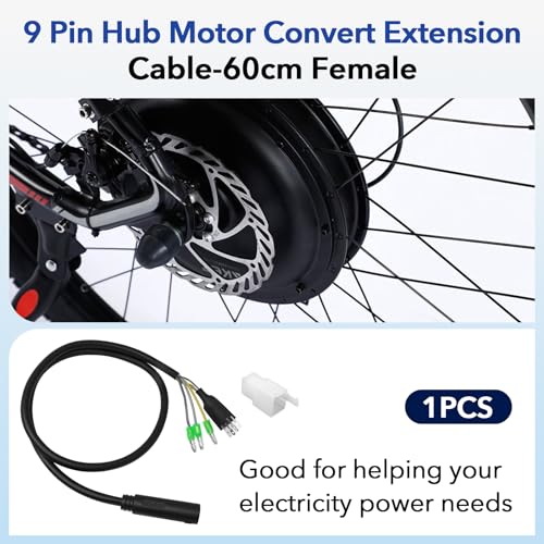 CuraceQ 1PCS Female 9 Pin Waterproof Hub Motor Extension Cable for E-bike 60cm
