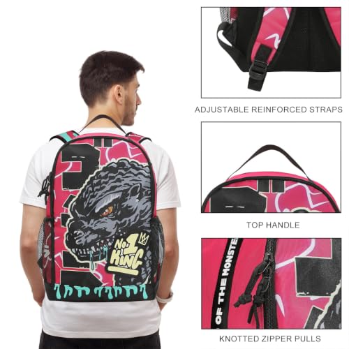 Godzilla Large Graphic Pink Backpack with Laptop Sleeve - Bioworld