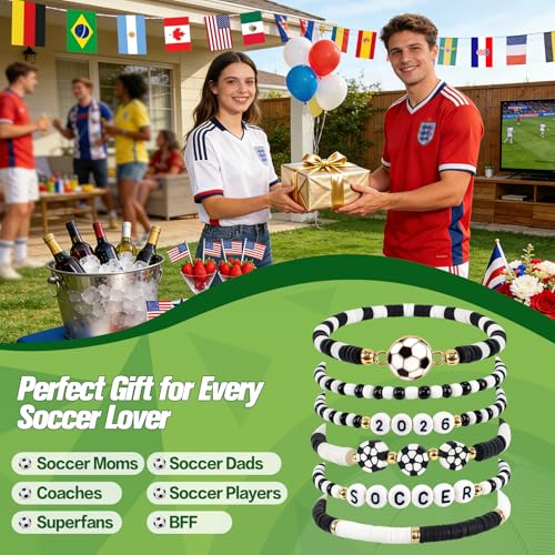 Soccer Heishi Beaded Bracelet Stack for Girls, Boys, and Women