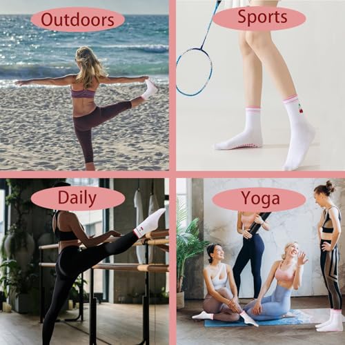 Women's Non-Slip Pilates Grippy Socks - 3 Pairs - Lace Style