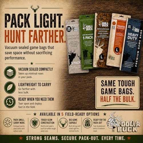 Koola Buck 4 Pack Heavy-Duty Deer Quarter Game Bags | Reusable, Breathable, Full Body & Quarter Hunting Bags
