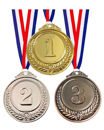 Gold Silver Bronze Award Medals with Neck Ribbons - 3 Pcs Set