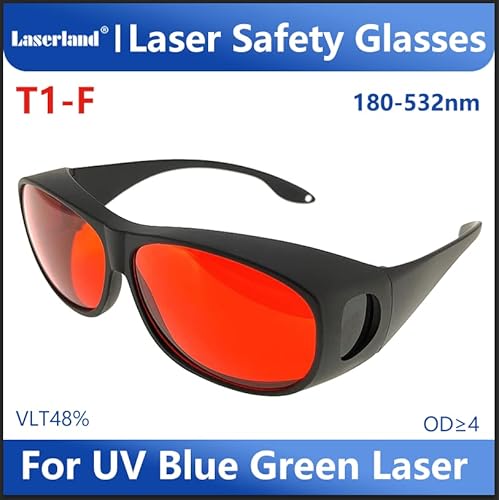 Laser Safety Glasses 532nm OD6 180nm-532nm Wavelength Violet/Blue/Green Laser Protective Goggles for 405nm, 445nm, 450nm,473nm 532nm T1- F