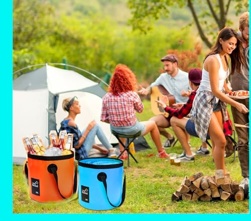 MIZORLIE 2-Pack Collapsible 5 Gallon Water Buckets Blue & Orange Camping Storage