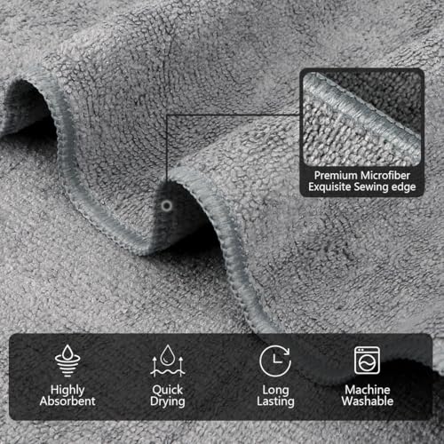 Highly Absorbent Microfiber Gym Towels - 3 Pack, 16 x 27 Inch, Grey