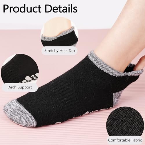 Non-Slip Yoga & Pilates Grip Socks - 4 Pairs, Women's Size 5-10 - Black+Grey+Pink+Purple