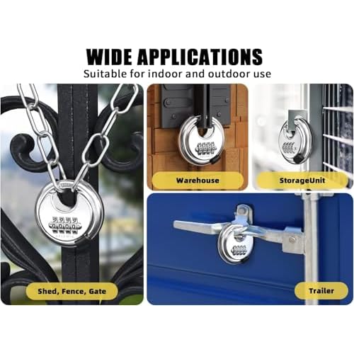 DELSWIN 4 Digit Combination Disc Padlock with Hardened Steel Shackle Outdoor Combo Gate Lock for Sheds, Storage Unit, Garage, Fence, Trailer Tongue (4 Pcs)