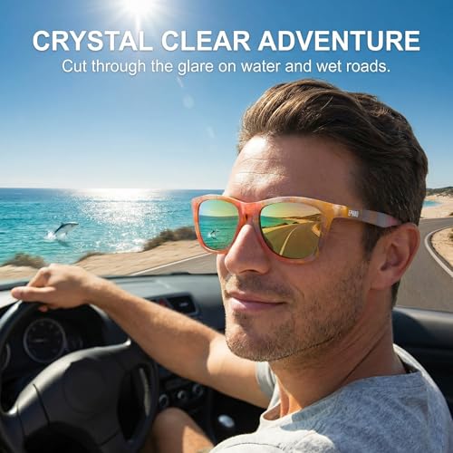 EPHIU Polarized Sports Sunglasses - Mirror Lens Square Frame for Women & Men, No Slip No Bounce Active Eyewear for Running, Beach (Crystal Marble Gold)