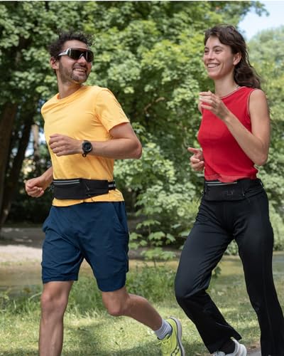 Running Belt Fanny Pack with Bib Clip - Black Waist Bag for Phones