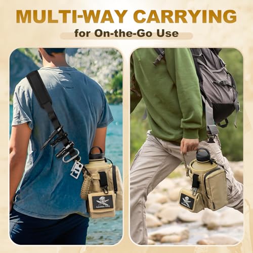 KawaGebo Kamp Tactical 64oz Insulated Water Bottle with Straw - Khaki