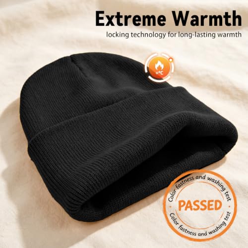 Knit Beanie Hat for Men & Women - Black Classic Fisherman Cap