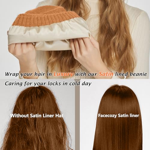 Satin-Lined Slouchy Beanie for Women - Winter Hat - Dark Orange