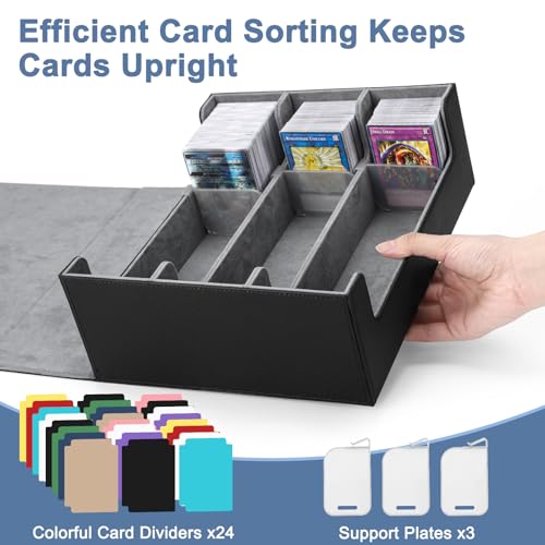 Ralout Black and Gray Card Deck Case for Trading Cards 1800+ Capacity, Magnetic Closure, Leather Storage Box for MTG YuGiOh Sports Cards
