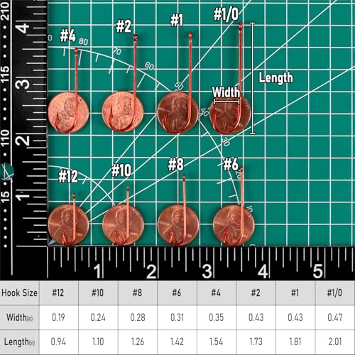 Aberdeen Fishing Hooks - 100 Pack Extra Long Shank Red Coated