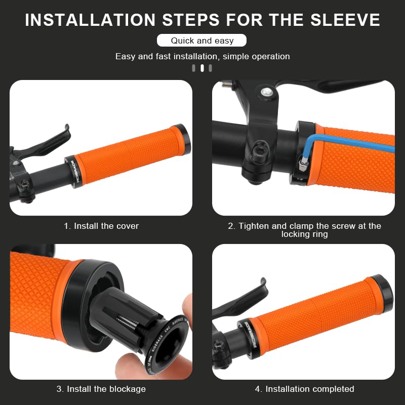 Orange Bike Handlebar Grips Dual-Lock Ergonomic Rubber MTB/BMX/Road Cycling