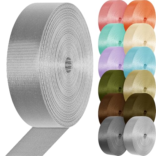 Lightweight Nylon Webbing Strap - Silver Gray, 1 Inch x 3.3 Yards